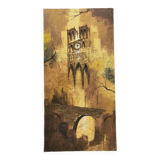 Tableau Notre Dame peinture originale signée 1964