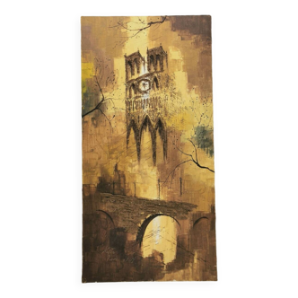 Notre Dame painting original signed 1964