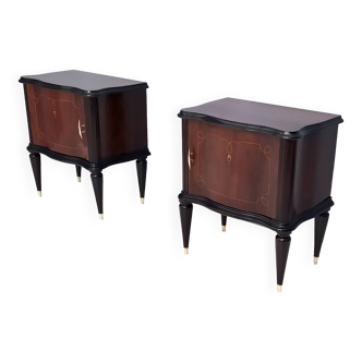 Pair of Vintage Walnut Nightstands with in the Style of Tomaso Buzzi, Italy