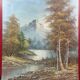 Oil on canvas, autumn lake landscape mountain lake