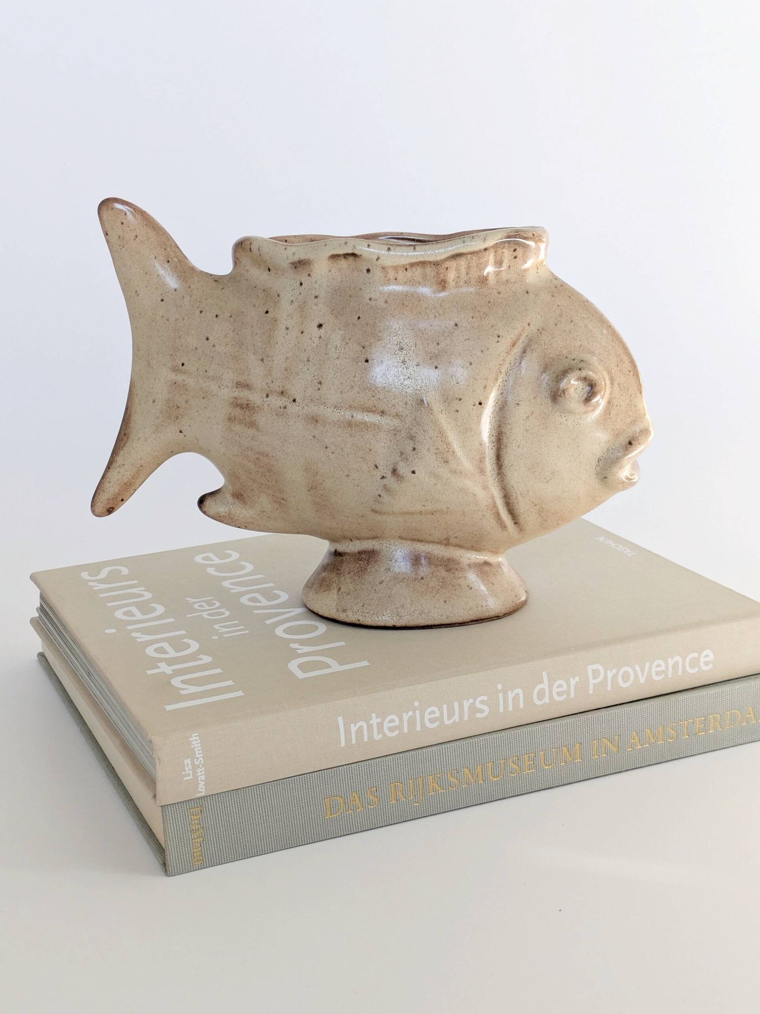 Vintage fish-shaped pot, French ceramic, 1960s