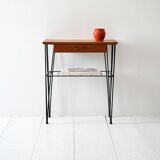 Table de chevet scandinave en teck et fer des années 1950/60