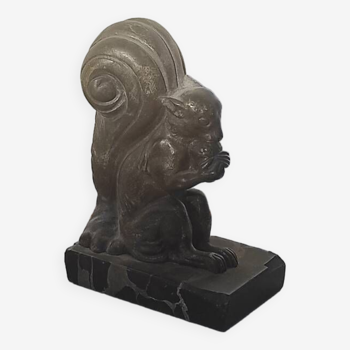 Bronze squirrel bookend sculpture Suzanne BIZARD art deco marble base