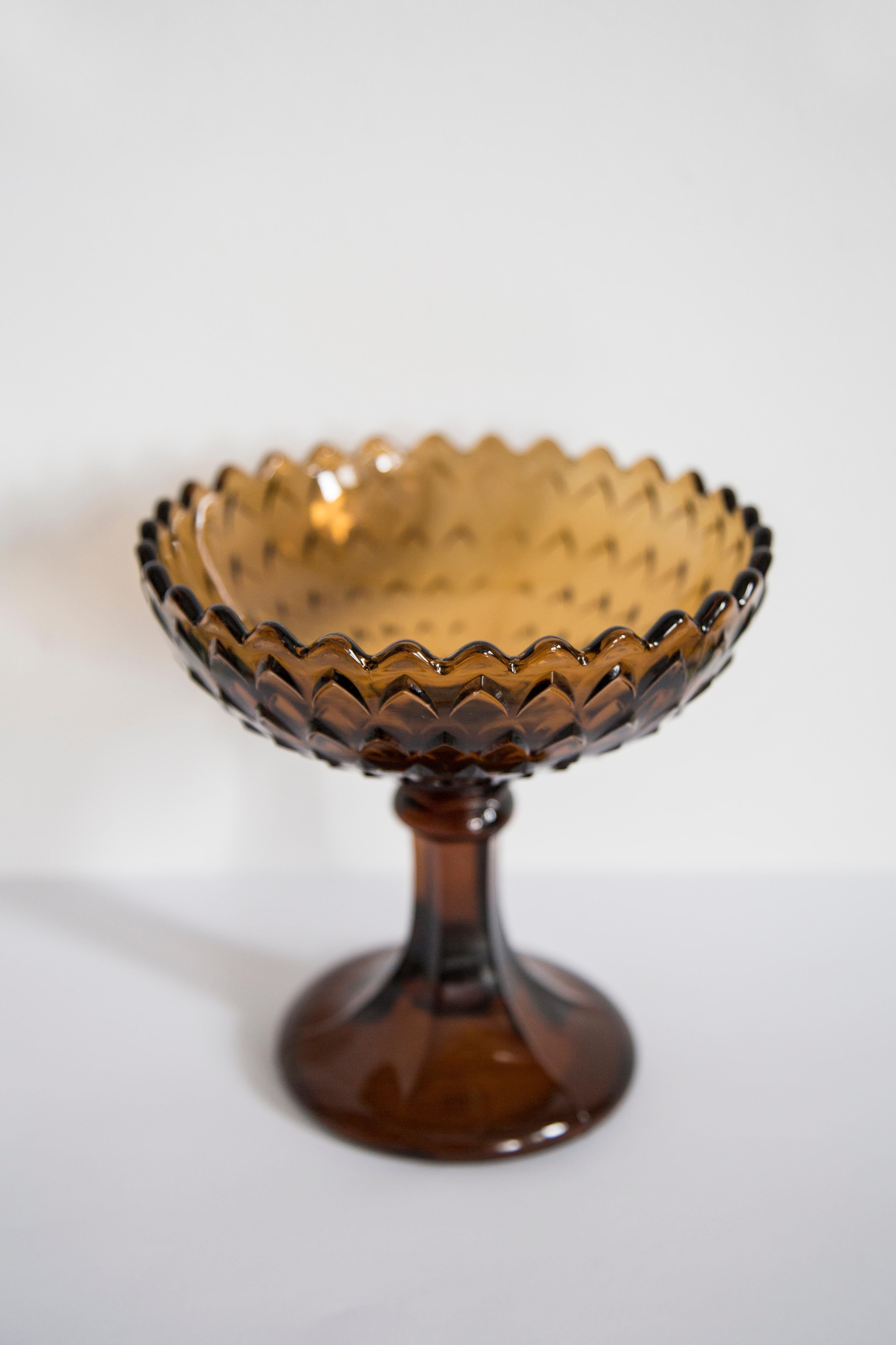 Vintage glass sugar bowl in brown, yellow, and orange, Italy, 1960s.