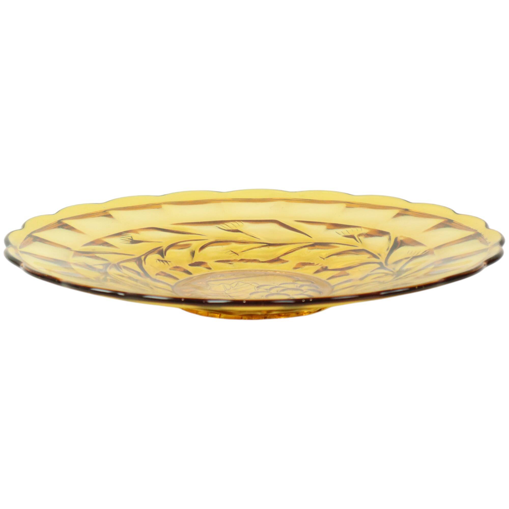 Art Deco Fruit Bowl Amber Pressed Glass Fait en Belgique