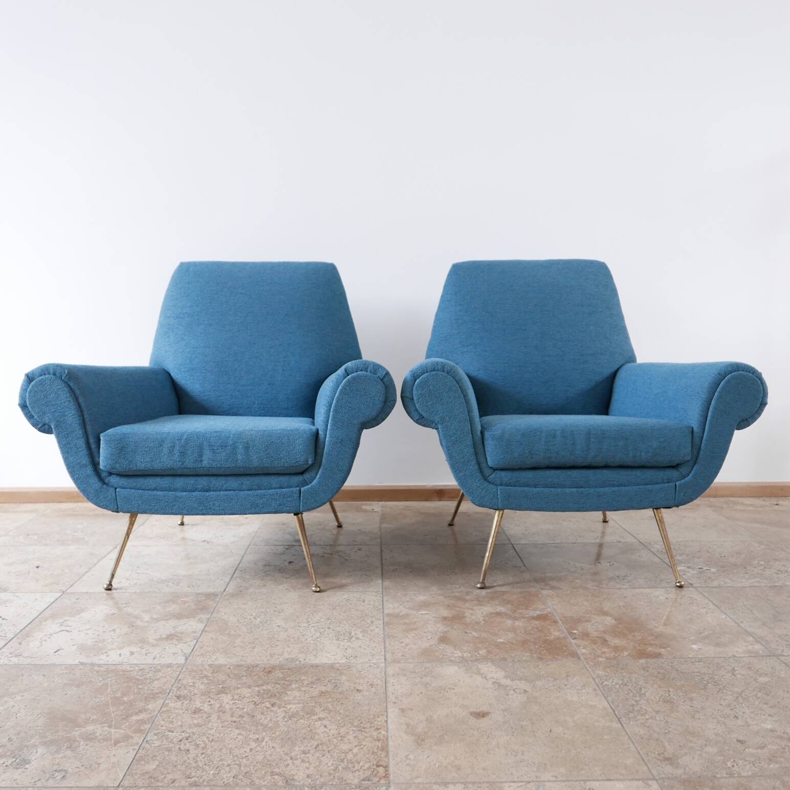 Pair of Newly Upholstered Italian Mid-Century Armchairs