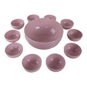 Set of pink ceramic bowls, French design, 1980s, made in France