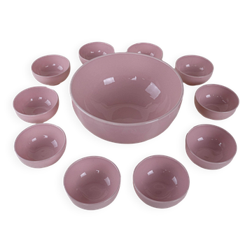 Ensemble de bols en céramique rose, design français, années 1980, fabriqué en France.