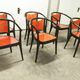 Table and 6 armchairs Baumann Diese, design Pagnon Pelhaître, Wenge color and red,