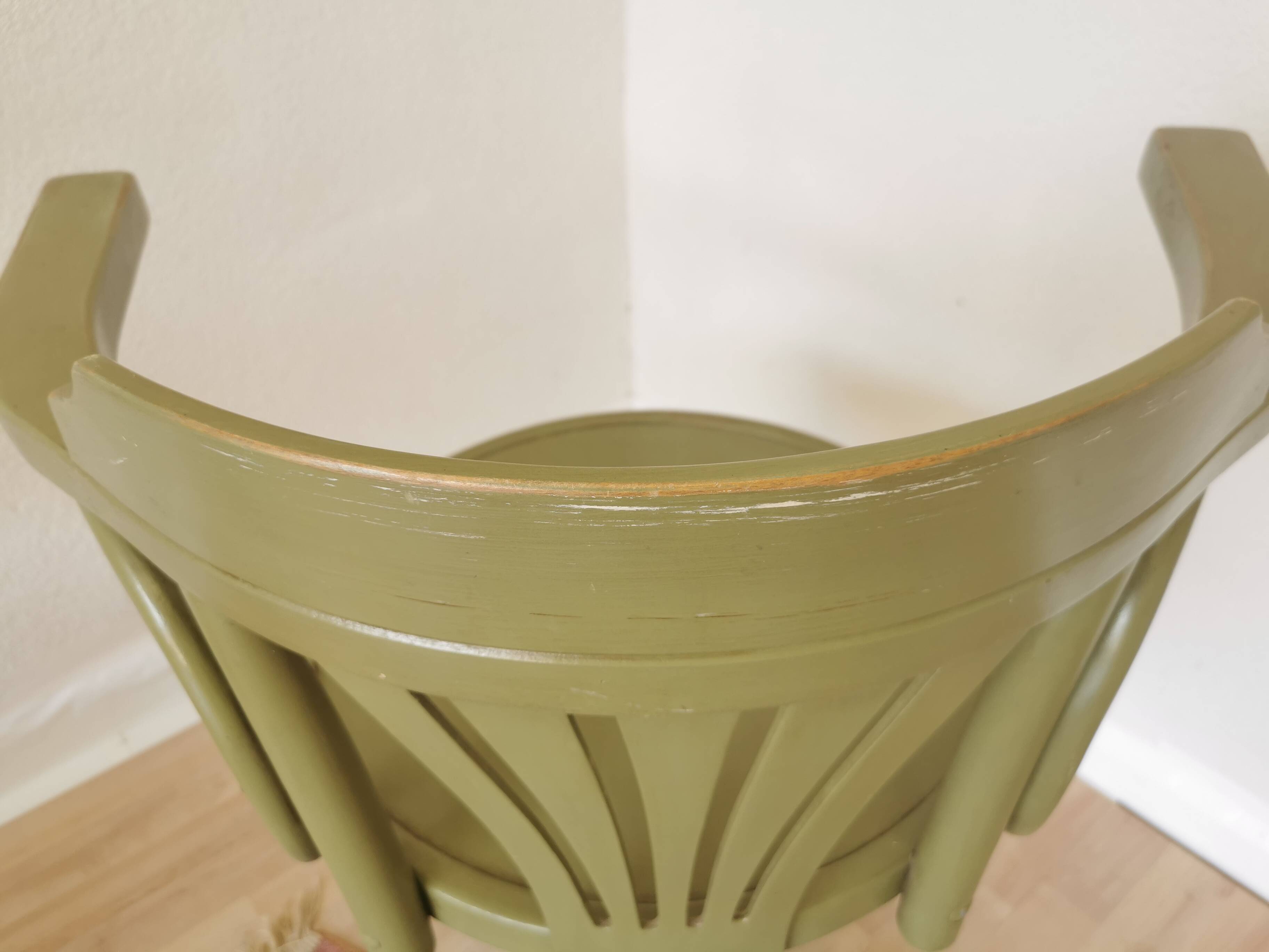 Vintage Thonet Style Bentwood Swivel Chair - Olive Green Retro Armchair