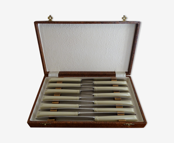 12 couteaux anciens style Art déco bakélite et acier inoxydable en écrin