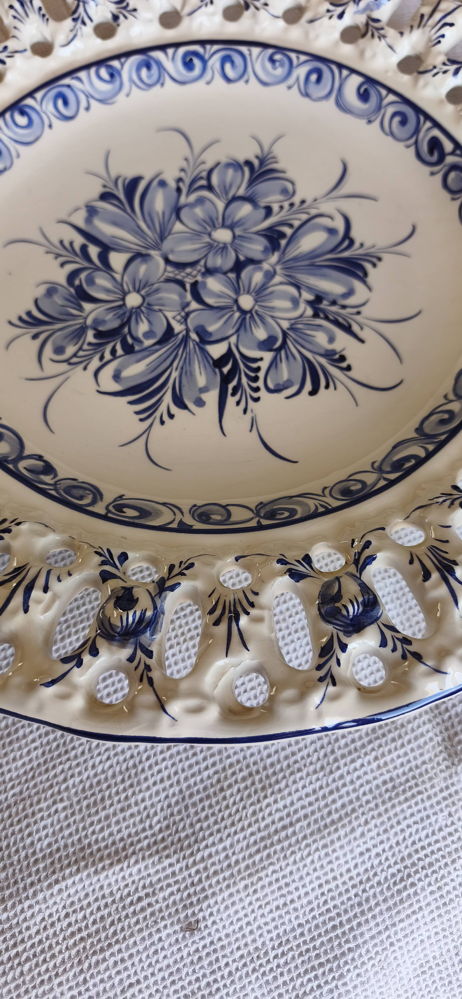 PORTUGUESE PORCELAIN / HAND-PAINTED BOWL AND FOOTED DISH
