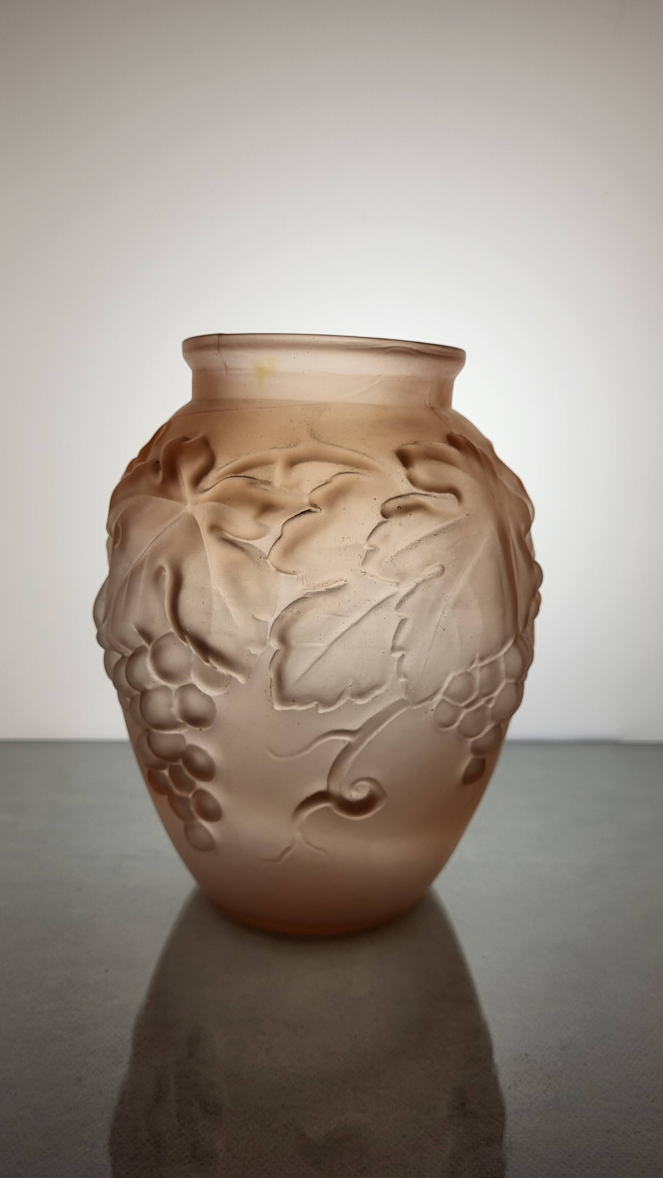 Art Deco glass paste vase Vine leaves signed Souchon Neuvesel