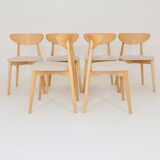 Ensemble moderne de 6 chaises de salle à manger, tissu écru et bois de hêtre naturel