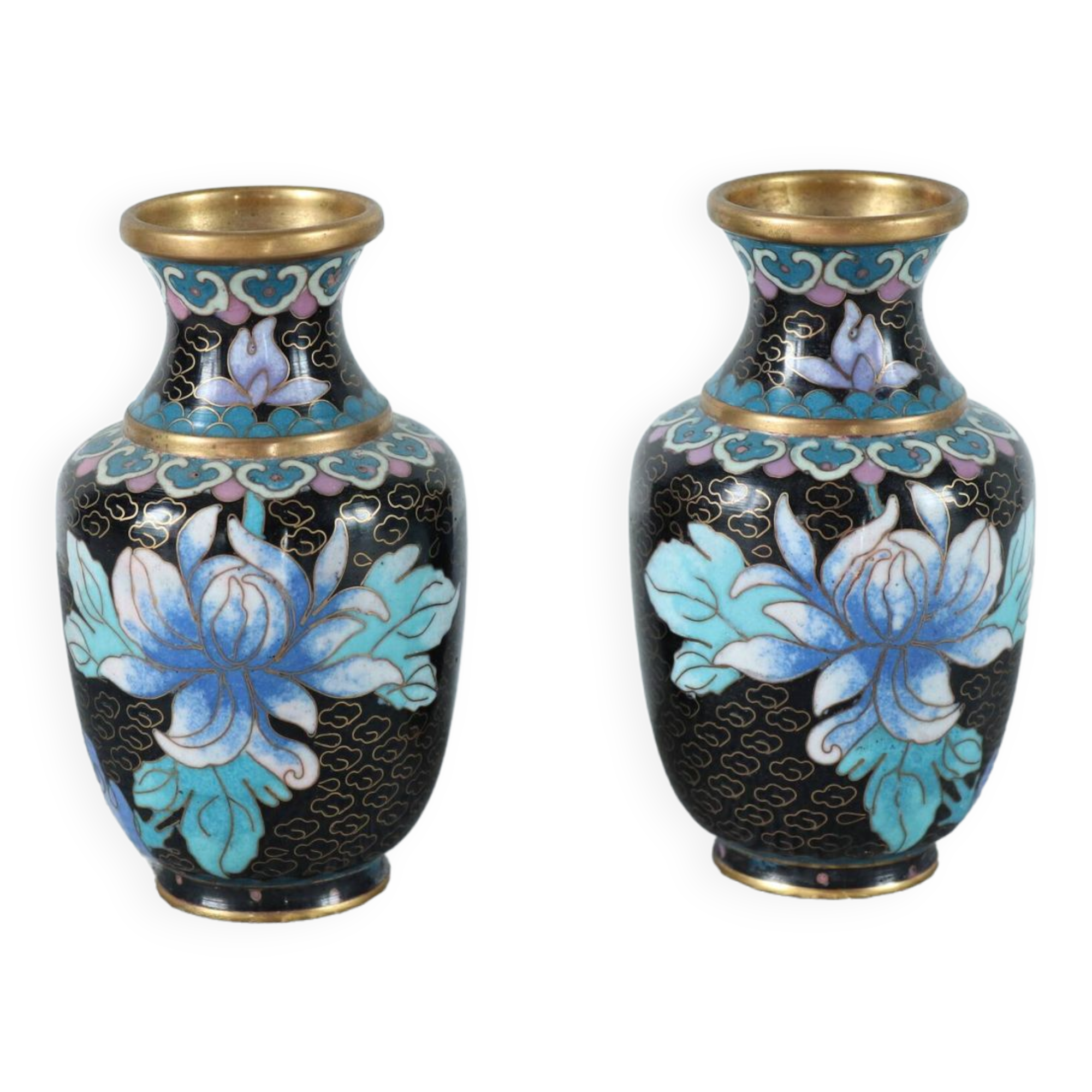 Pair of small vintage Chinese cloisonné enamel vases