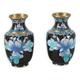 Paire de petits vases en émail cloisonnés Chinois vintage