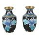 Paire de petits vases en émail cloisonnés Chinois vintage
