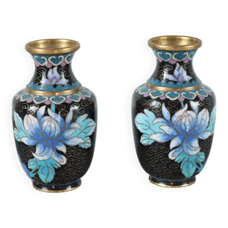 Pair of small vintage Chinese cloisonné enamel vases
