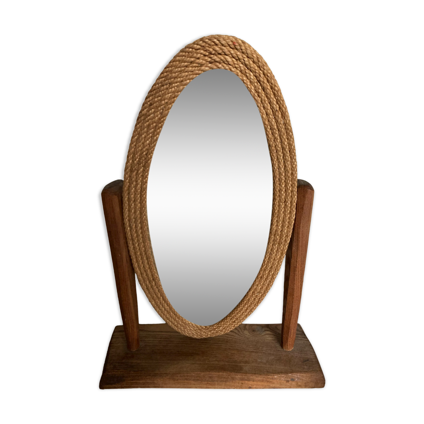 Produit BHV  Miroir de table en corde et bois brut 1970