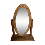 Produit BHV  Miroir de table en corde et bois brut 1970