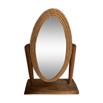 Produit BHV  Miroir de table en corde et bois brut 1970