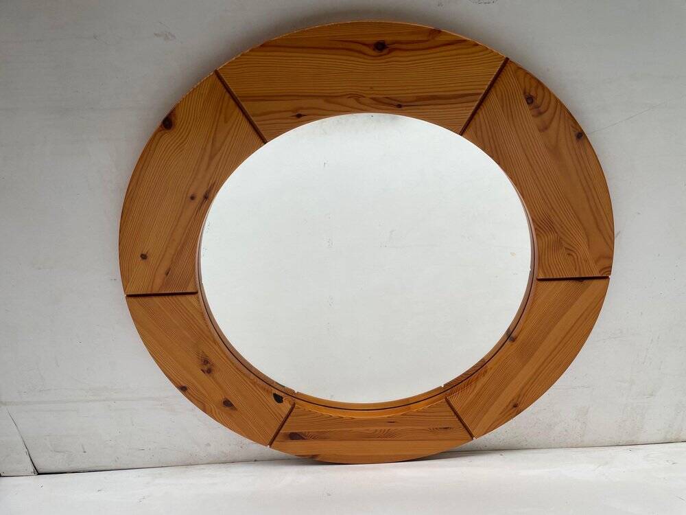 Pine wall mirror by Glasmäster Markaryd, Sweden, 1967