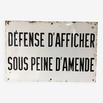 Plaque émaillée Défense d’afficher