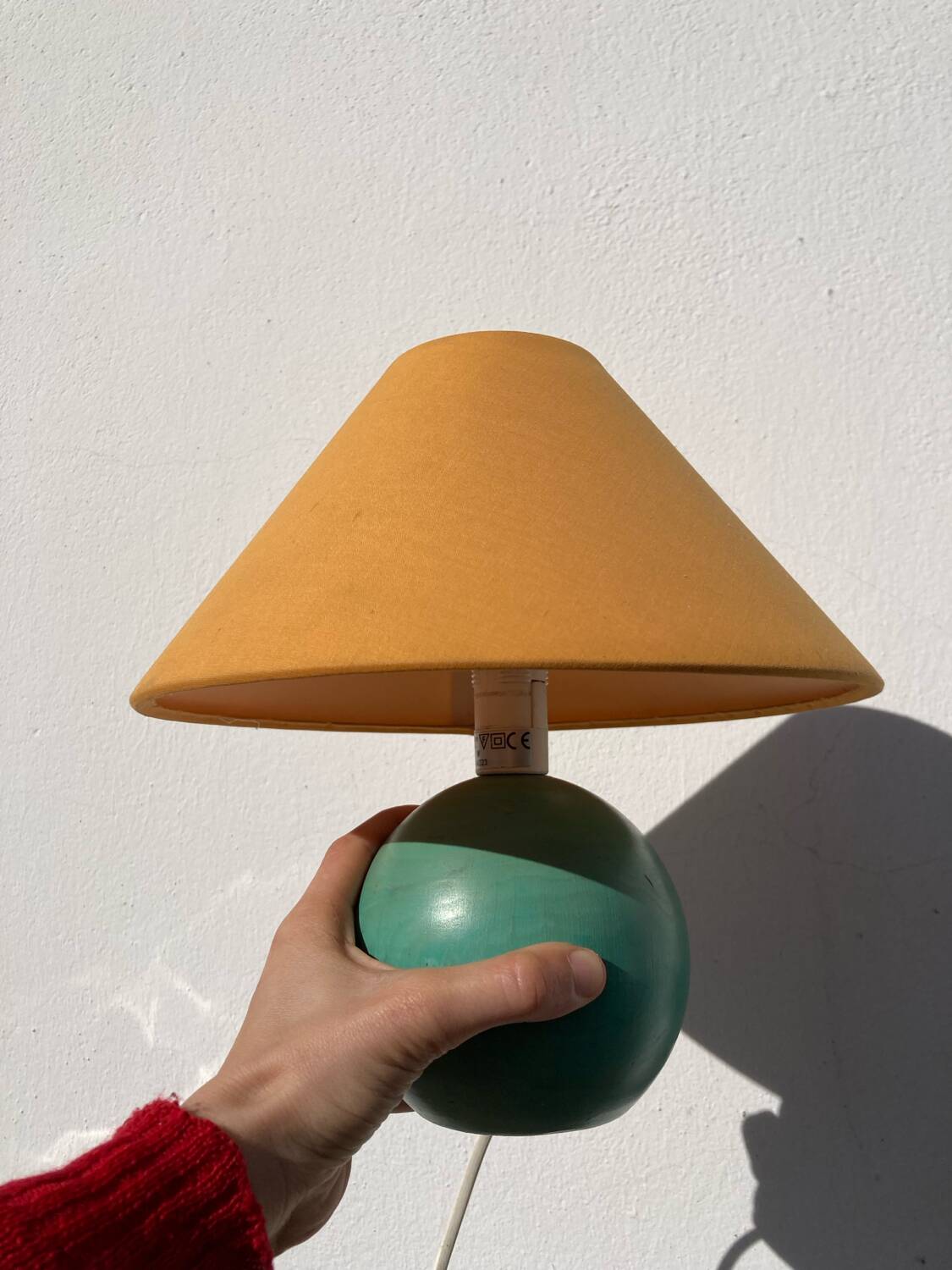 80s green wood ball bedside lamp