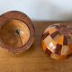 Antique Coconut Ice Bucket Wood Marquetry 1950s Vintage