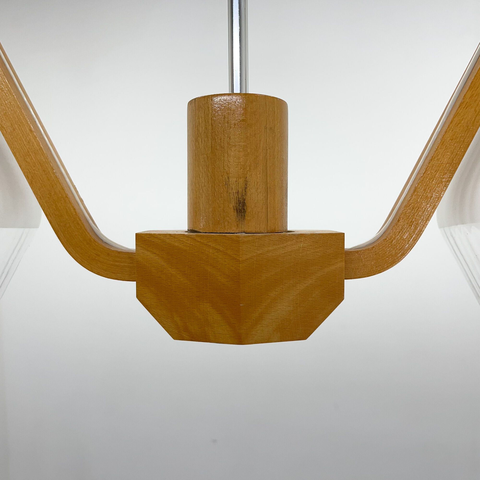 Mid-century Wood & Glass Chandelier by Dřevo Humpolec, 1960's