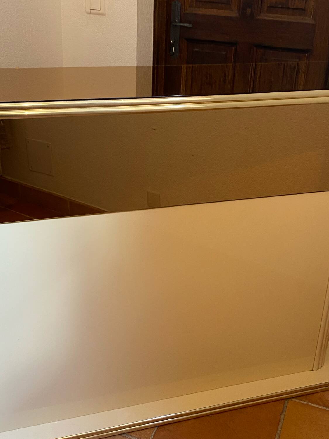 Bar, wooden counter, mirror and brass, 1970s