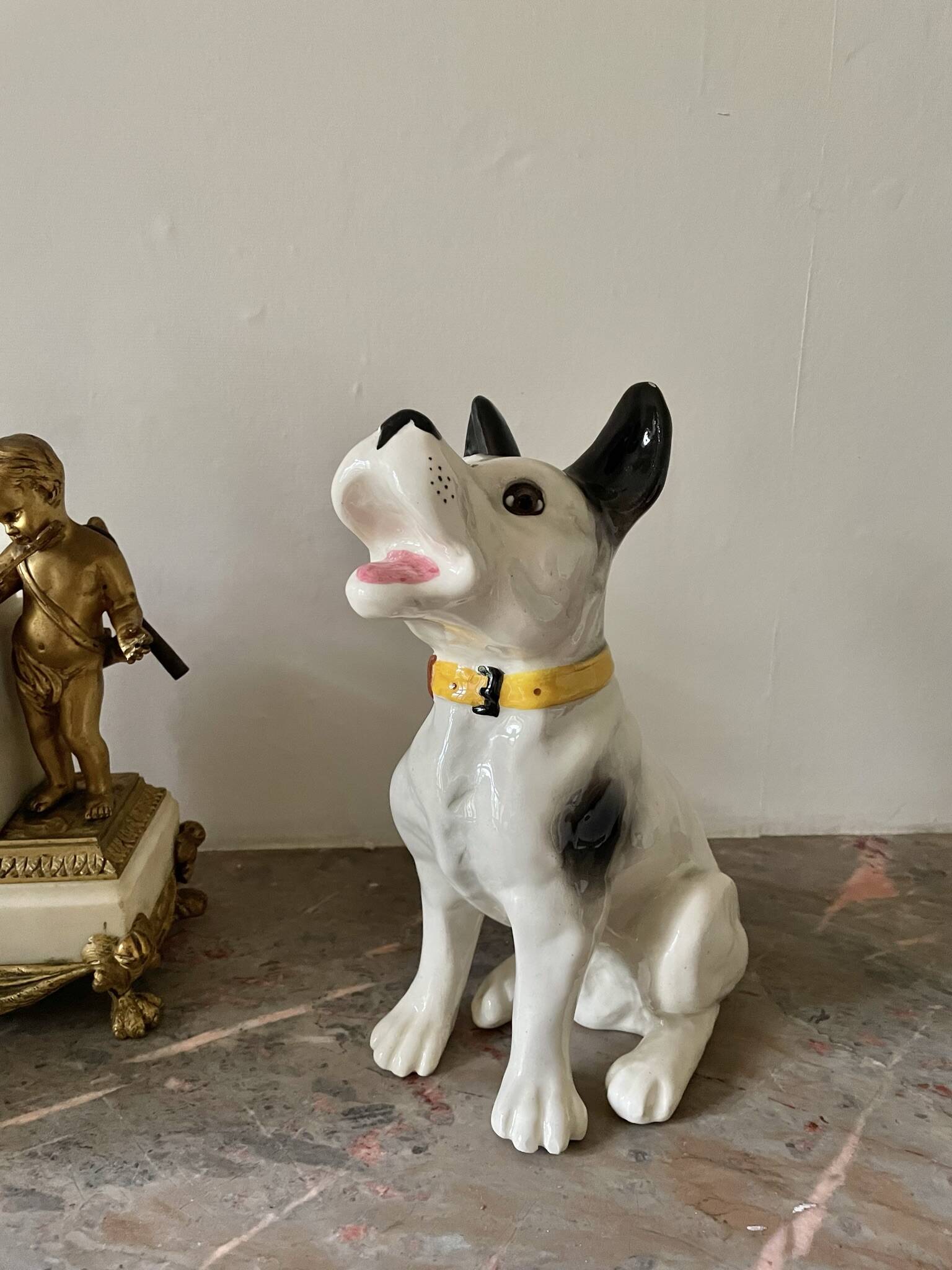 DESVRES earthenware dog with sulphide eyes, 1950