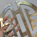 Old silver metal trivet chinese symbol longevity