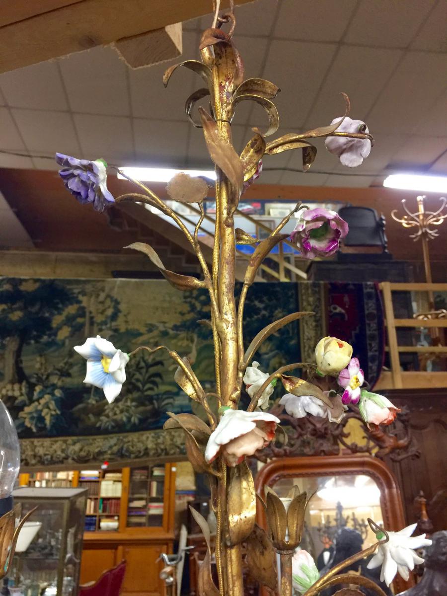 Chandelier in bronze and porcelain of the period 1900