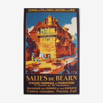 Affiche original Salies de Bearn Station thermale par René Roussel 1927 - On linen