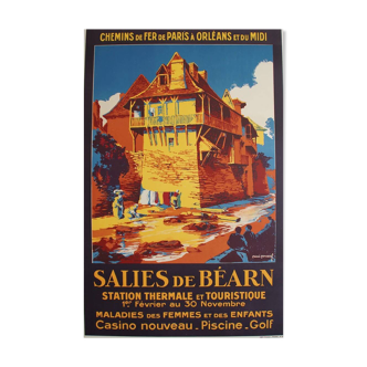 Affiche original Salies de Bearn Station thermale par René Roussel 1927 - On linen