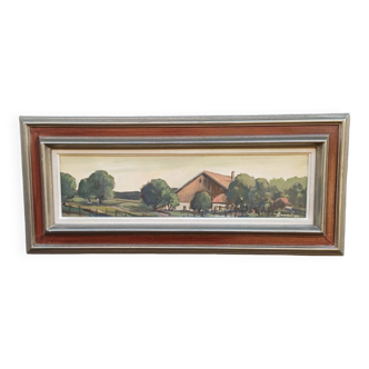 Oil painting on canvas Swiss Chalet Farm signed Boegli