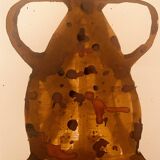 Signed watercolor and ink painting Vase Wabi Sabi Marrakech