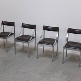 Set of 4 Italian chrome & leather dining chairs, 1970s