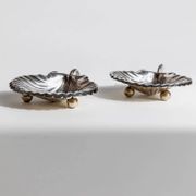 Silver-plated Shell Bowls, Set of 2, Vintage 1960s Italian Design, Silver Metal Condiment Dishes
