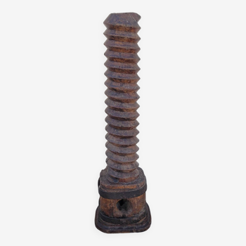 Old wooden press screw column 19th rustic folk art in oak