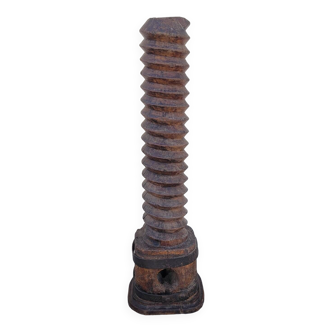 Old wooden press screw column 19th rustic folk art in oak