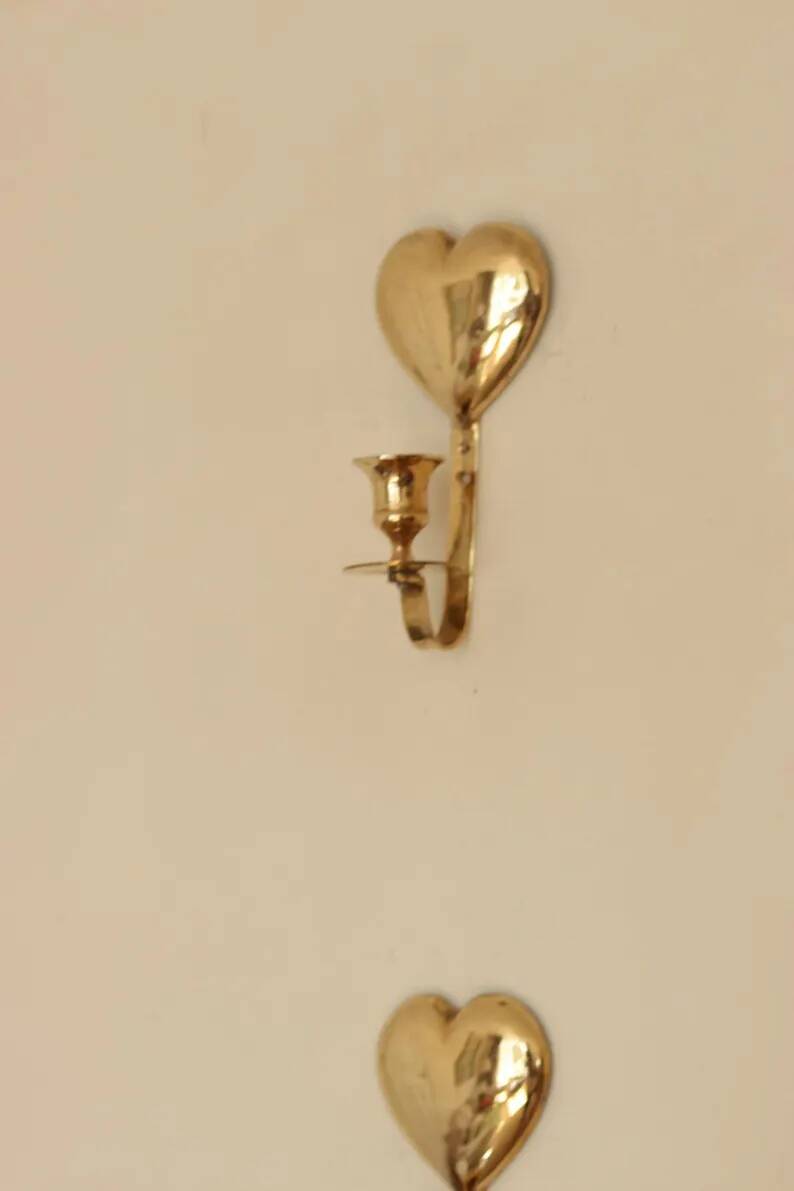 Vintage Brass Heart Shaped Wall Sconces