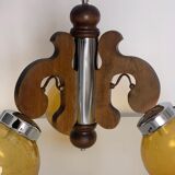 Lampe en bois avec 3 plafonds en verre jaune