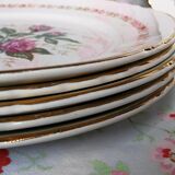 6 assiettes plates anciennes Moulin des Loups fleurs et contour doré