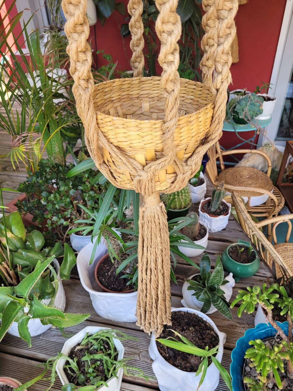 Large vintage macrame plant holder