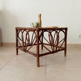 Vintage rattan and bamboo coffee table, 51*51 cm