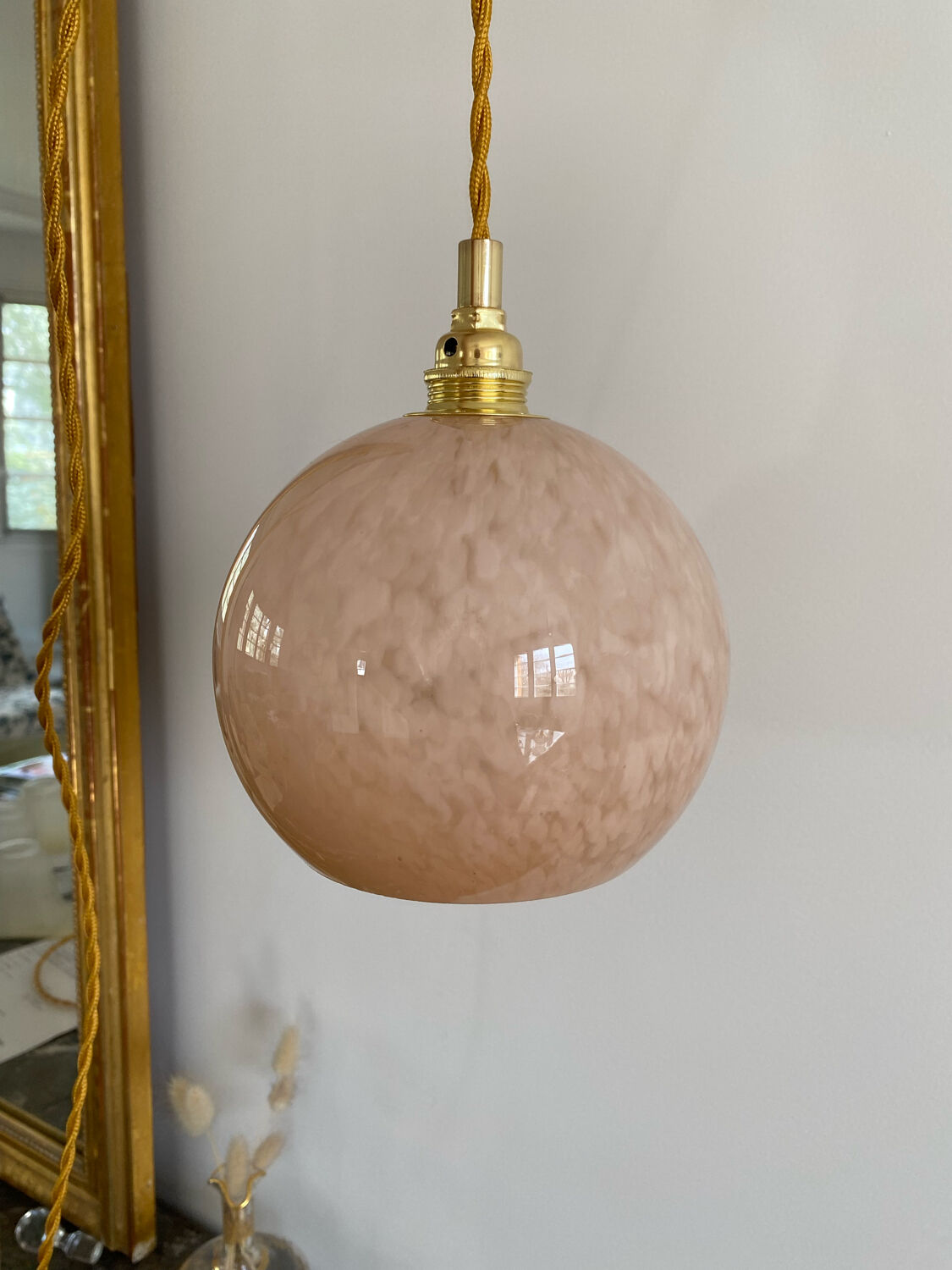 Walker with vintage pink clichy glass globe