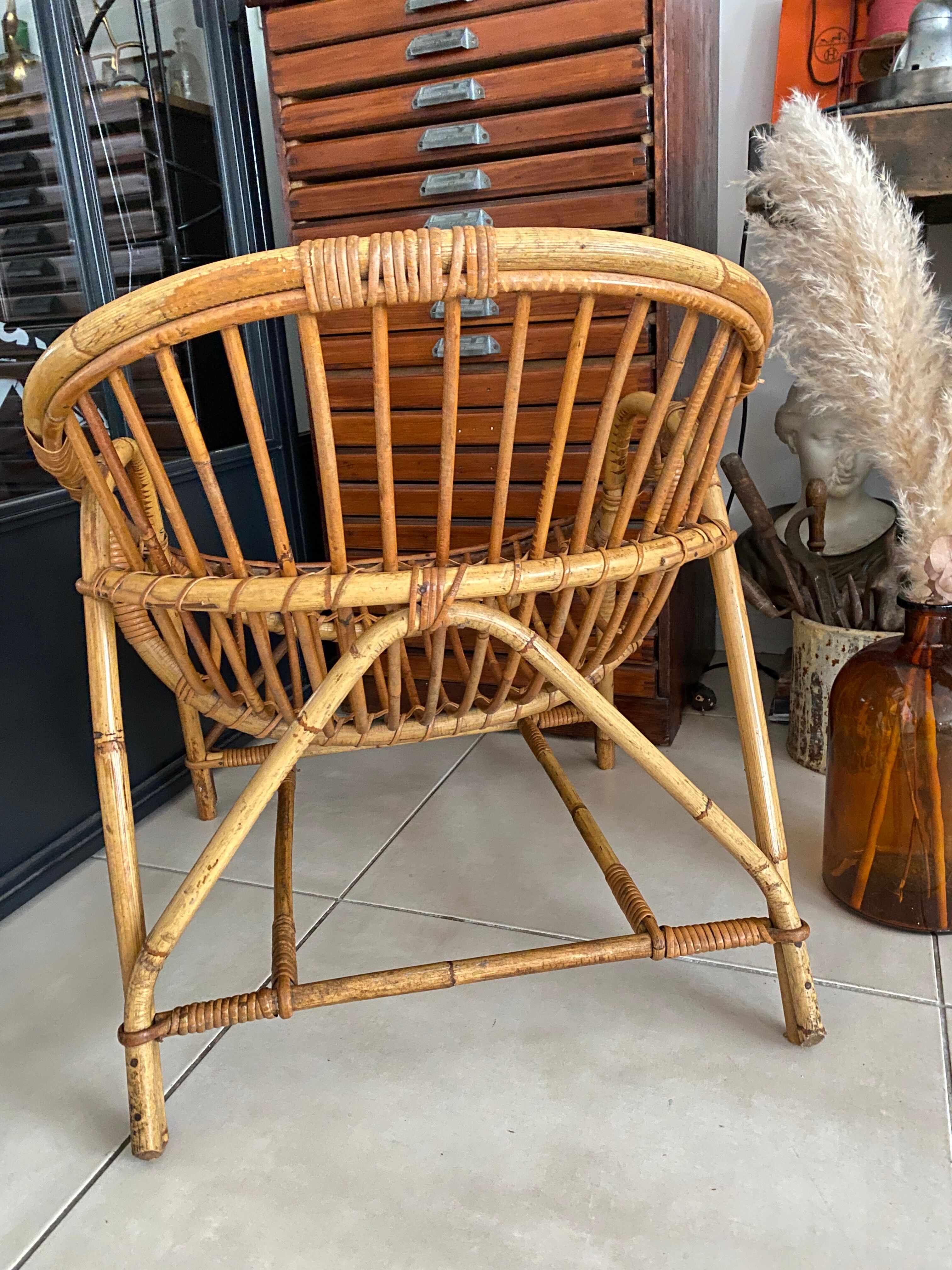 Vintage adult rattan armchair basket