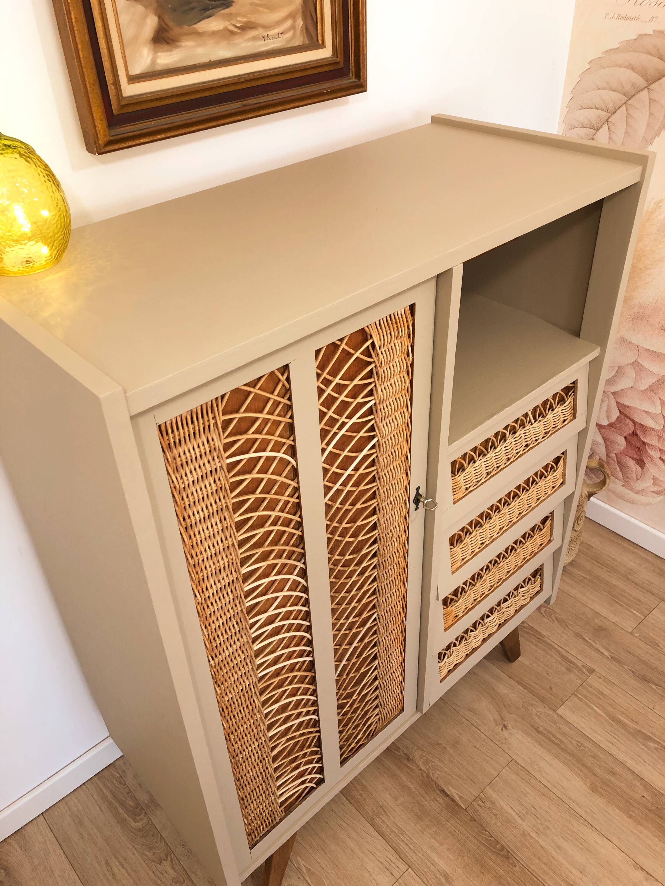 60s/70s wardrobe in wood and rattan
